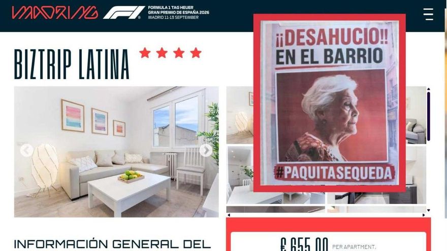 La Fórmula 1 anuncia un hotel en el bloque de Paquita, la mujer con párkinson a la que quieren echar para abrir pisos turísticos