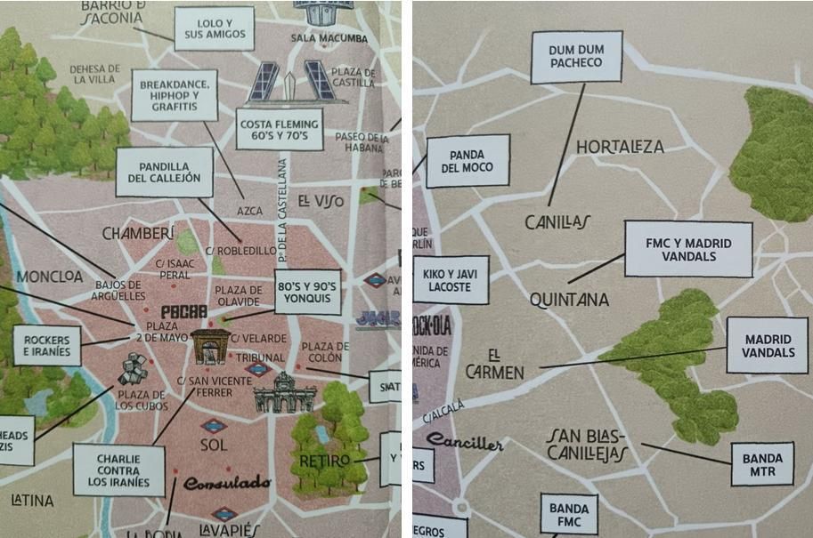 Dos fragmentos del mapa de lo macarra que propone el cómic