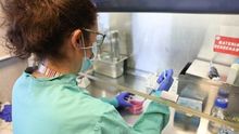Una bióloga trabaja en un laboratorio del Centro de Biología Molecular Severo Ochoa en el Campus de Cantoblanco de la Universidad Autónoma durante el tercer día de su reapertura desde que se establecieron las nuevas medidas de la desescalada en la que se permite la apertura de Centros de Investigación Científico Técnicos bajo nuevas medidas de seguridad y distanciamiento entre trabajadores. En Madrid (España), a 20 de mayo de 2020