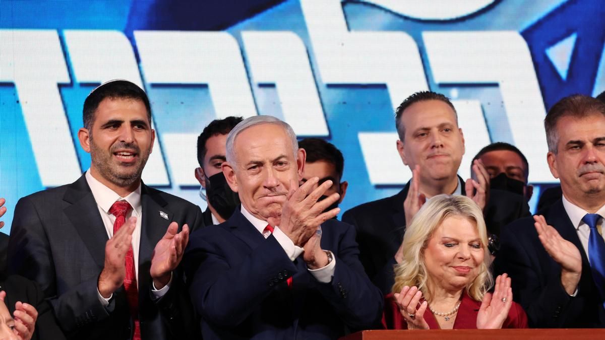 El primer ministro israelí, Benjamín Netanyahu, en un acto de su partido, el Likud, este mércoles. EFE/EPA/Abir Sultan