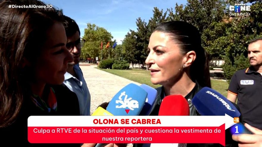 Macarena Olona llama "sinvergüenza" a una reportera de 'Directo al grano' y le avisa: "¿Te apartas o te aparto?"