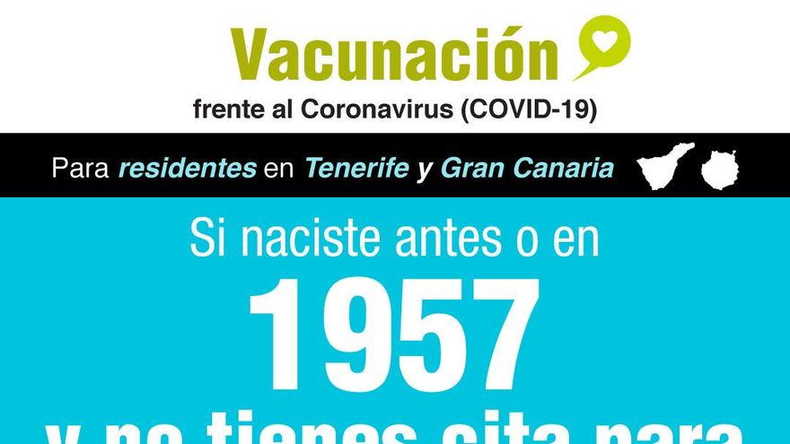 Residentes en Gran Canaria y Tenerife nacidos en 1957 o antes ya pueden pedir cita para vacunarse contra la COVID