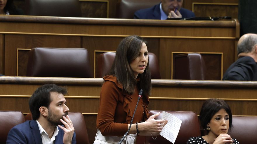 La secretaria general de Podemos y diputada Ione Belarra, durante la sesión de control del Gobierno este miércoles celebrado en el Congreso. EFE/JJ Guillén