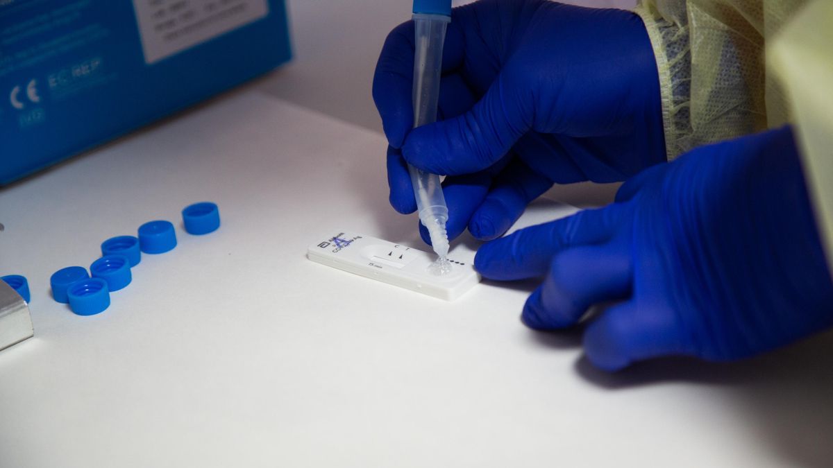 Archivo - Una sanitaria comprueba el resultado de un test de antígenos (archivo)