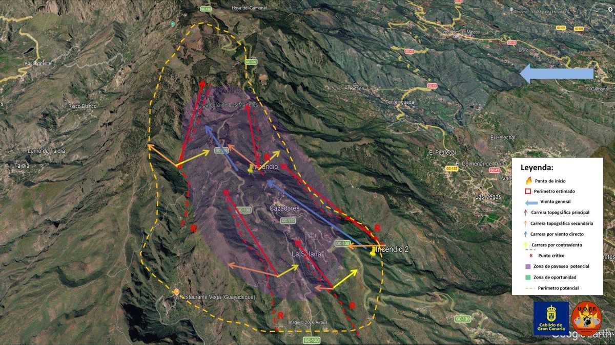 Los medios de extinción logran aplacar el avance del incendio en Gran Canaria y trabajan para apagar focos