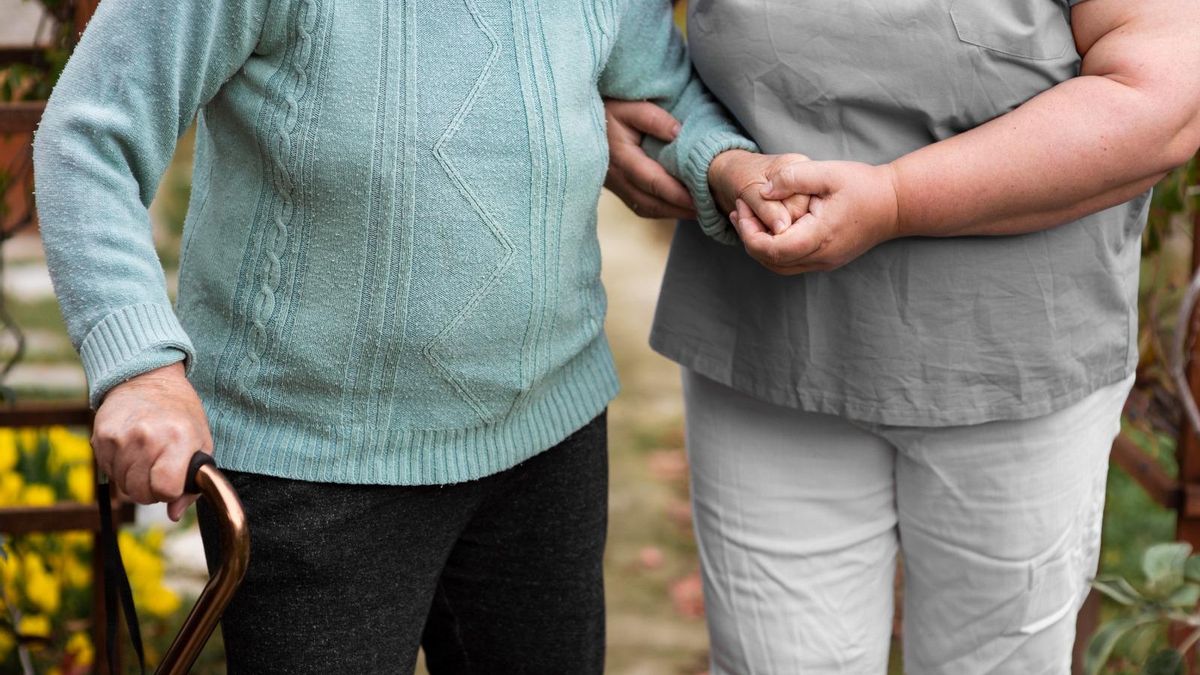 Una persona mayor atendida por una profesional