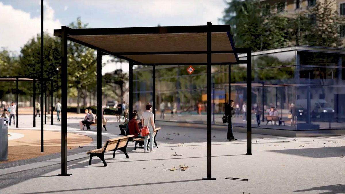 Nuevas pérgolas junto a la estación de Madrid Río