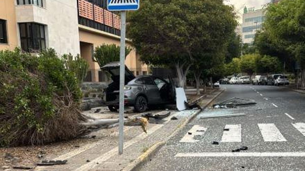 Un conductor borracho destroza una parada de guaguas y arranca un árbol en Las Palmas de Gran Canaria