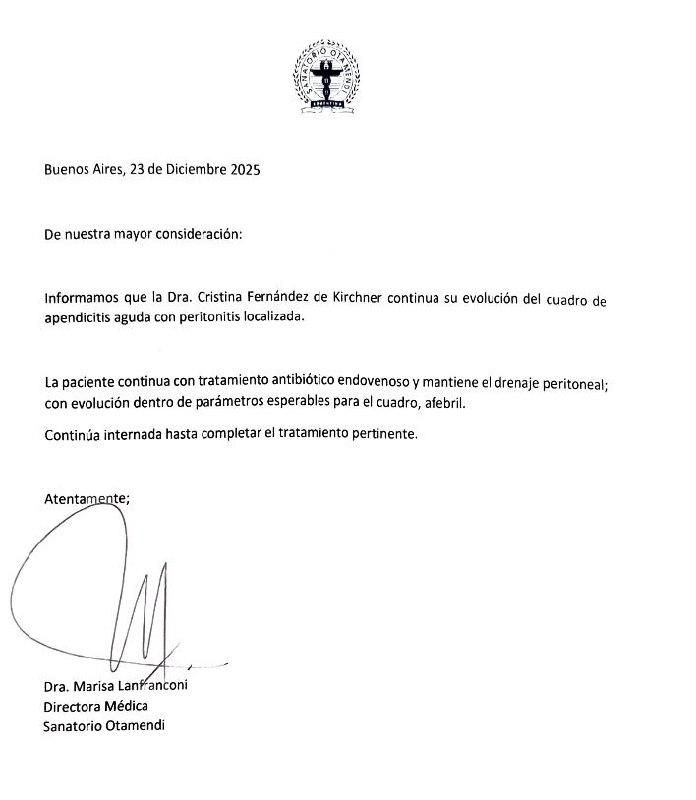 Parte médico de Cristina Fernández de Kirchner