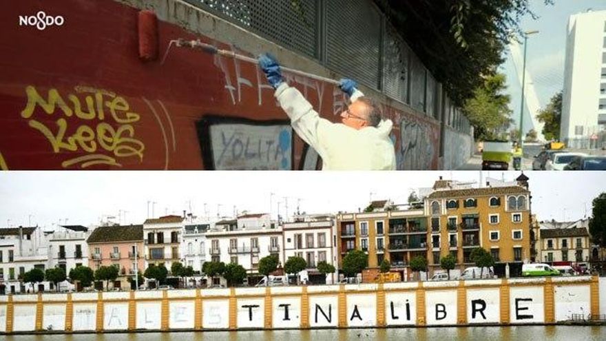 Dos horas para borrar 'Palestina libre', dos meses sin quitar el grafiti de un colegio: la limpieza selectiva del alcalde de Sevilla