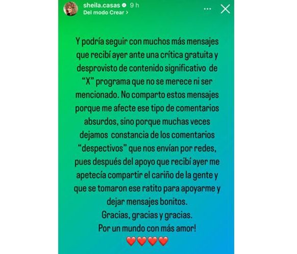 La respuesta de Sheila Casas en Instagram