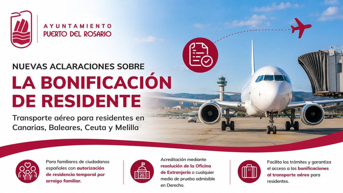 Puerto del Rosario informa sobre el derecho a la bonificación de residente para familiares de españoles