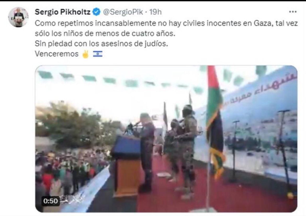 Posteo de Sergio Pikholtz, entonces vicepresidente de la DAIA, autoridad citada por el fiscal Carlos Stornelli en su denuncia