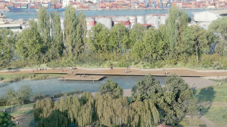 Figuració de la barrera vegetal que separarà el port del Parc de Desembocadura.