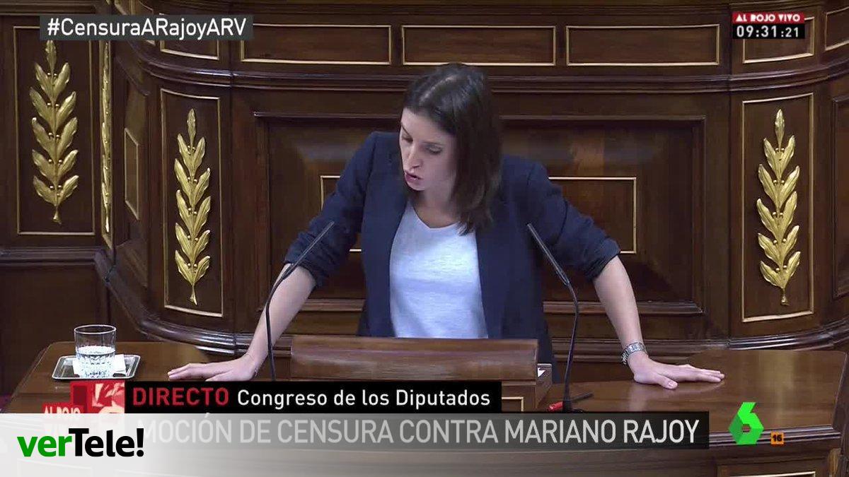 La TV muestra a Irene Montero enumerando los 64 casos de corrupción del PP