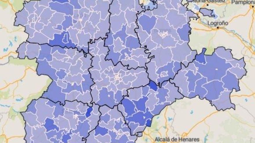 Mapa estadístico de la Junta con las tasas de mortalidad por número de tarjetas sanitarias.