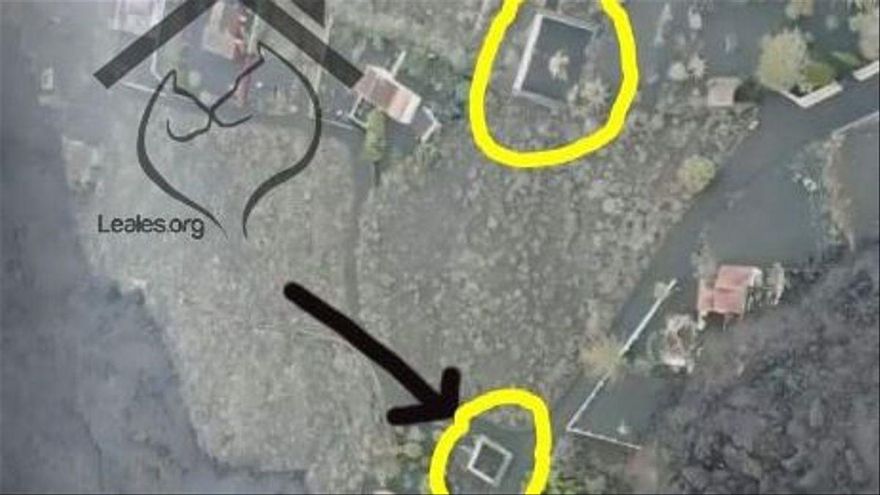 Los dos estanques en donde están atrapados los animales en La Palma por la lava del volcán