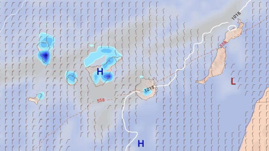 Lluvias previstas para este viernes en Canarias. / FOTO: METEORED