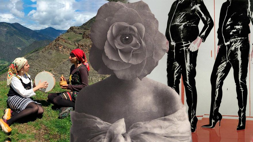 Montaje con Ajuar, la portada de "La mujer desnuda" y la de "Remake"