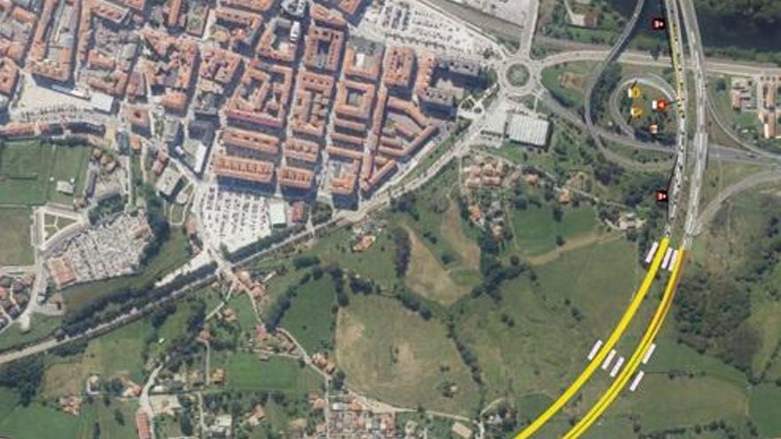 Vista aérea del túnel de Torrelavega en sentido Oviedo/Santander