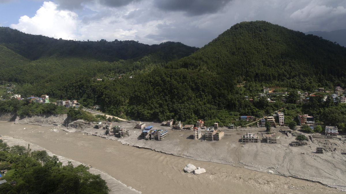 Una vista aérea de una zona devastada n la aldea de Delight, distrito de Nuwakot, en Nepal.