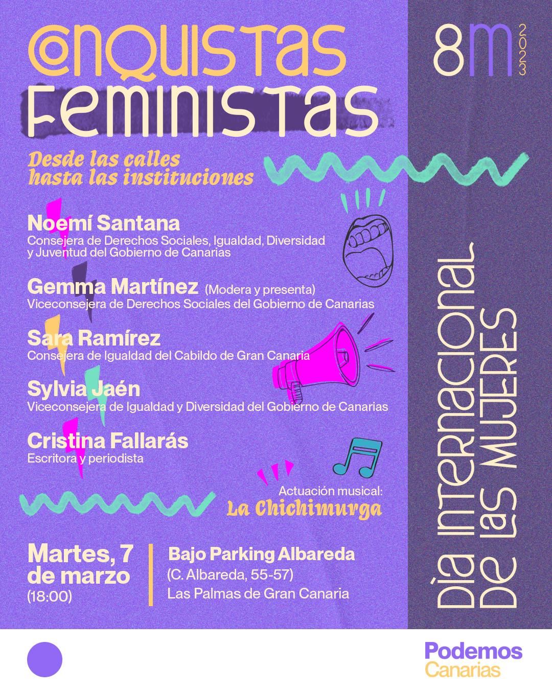 Cartel del acto por el 8M de Podemos.