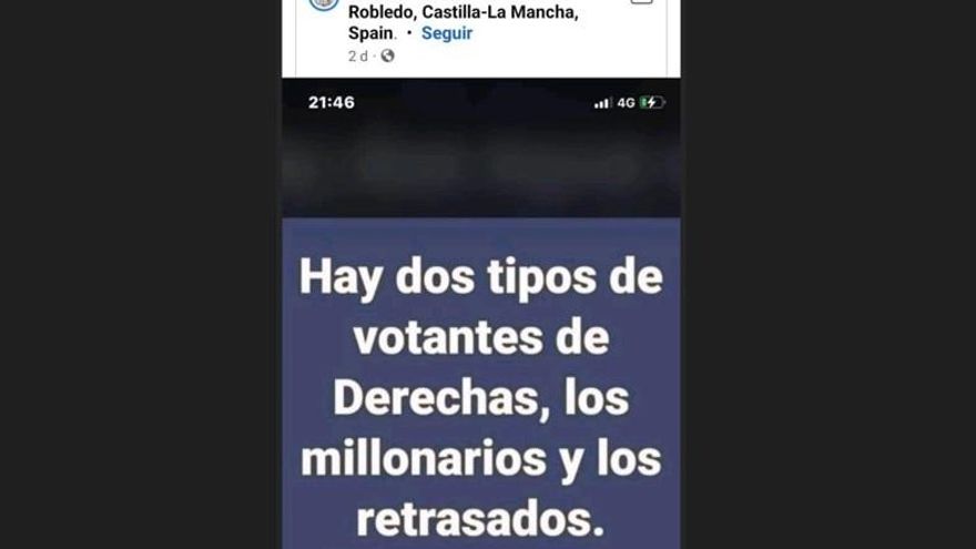 Comentario compartido en Facebook por el alcalde de La Gineta (Albacete)