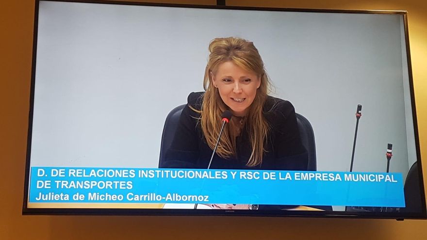 Julieta de Micheo Carrillo-Albornoz, directora de Relaciones Institucionales y RSC de la EMT comparece en la Comisión de investigación del Ayuntamiento de Madrid sobre el supuesto espionaje a Isabel Díaz Ayuso