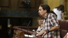 Pablo Iglesias, en la tribuna del Congreso este viernes.