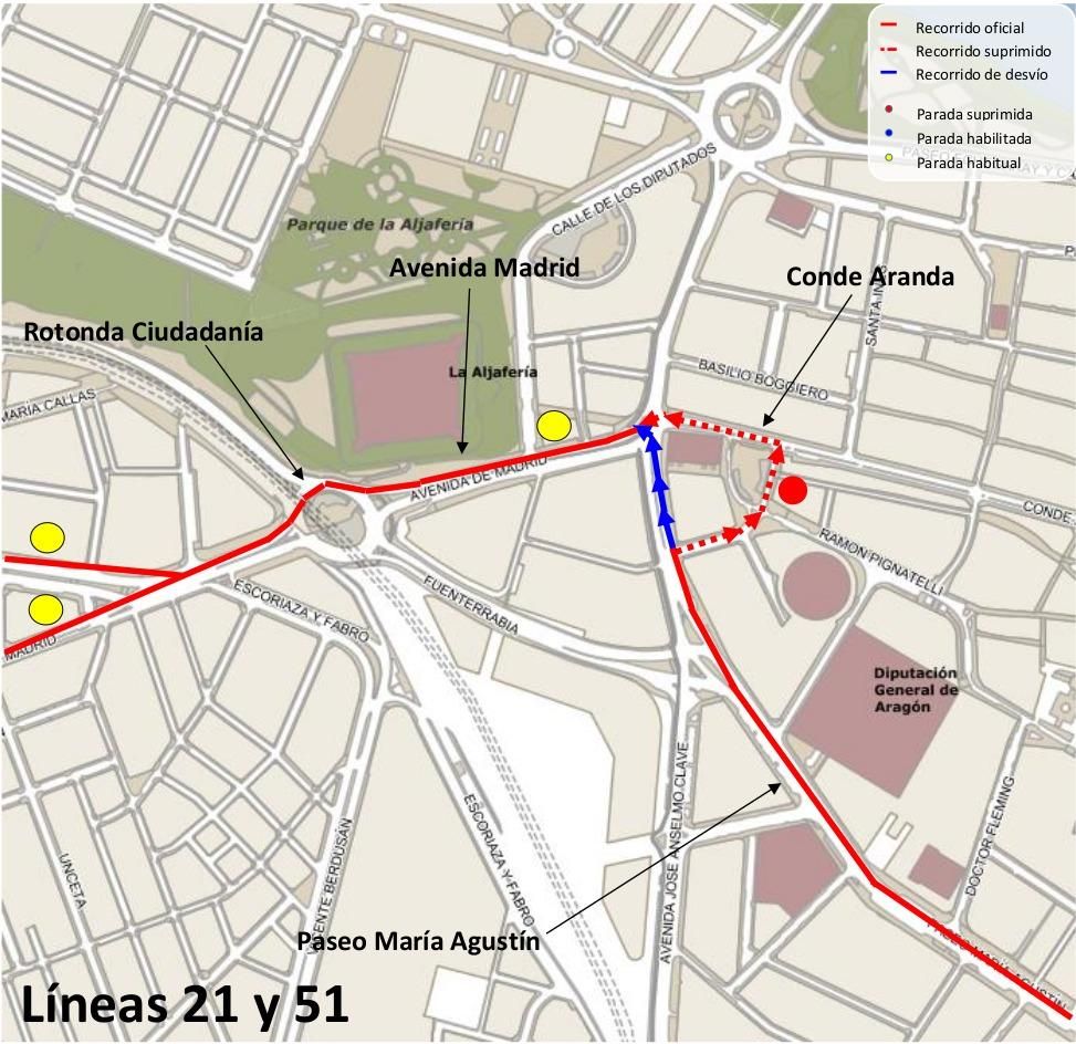Desvíos en las líneas 21 y 51.