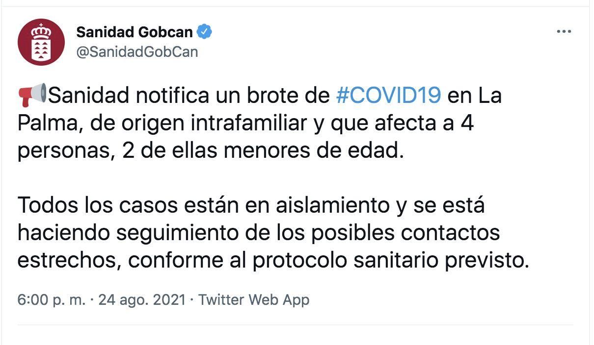Twitter de la Consejería de Sanidad del Gobierno de Canarias.