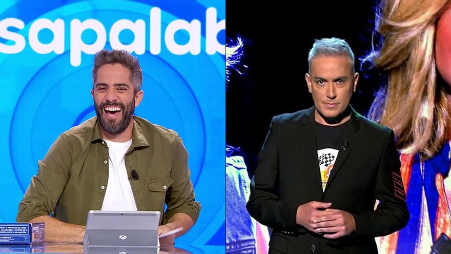 A la izquierda, Roberto Leal en 'Pasapalabra'. A la derecha, Kiko Hernández en 'Sálvame'