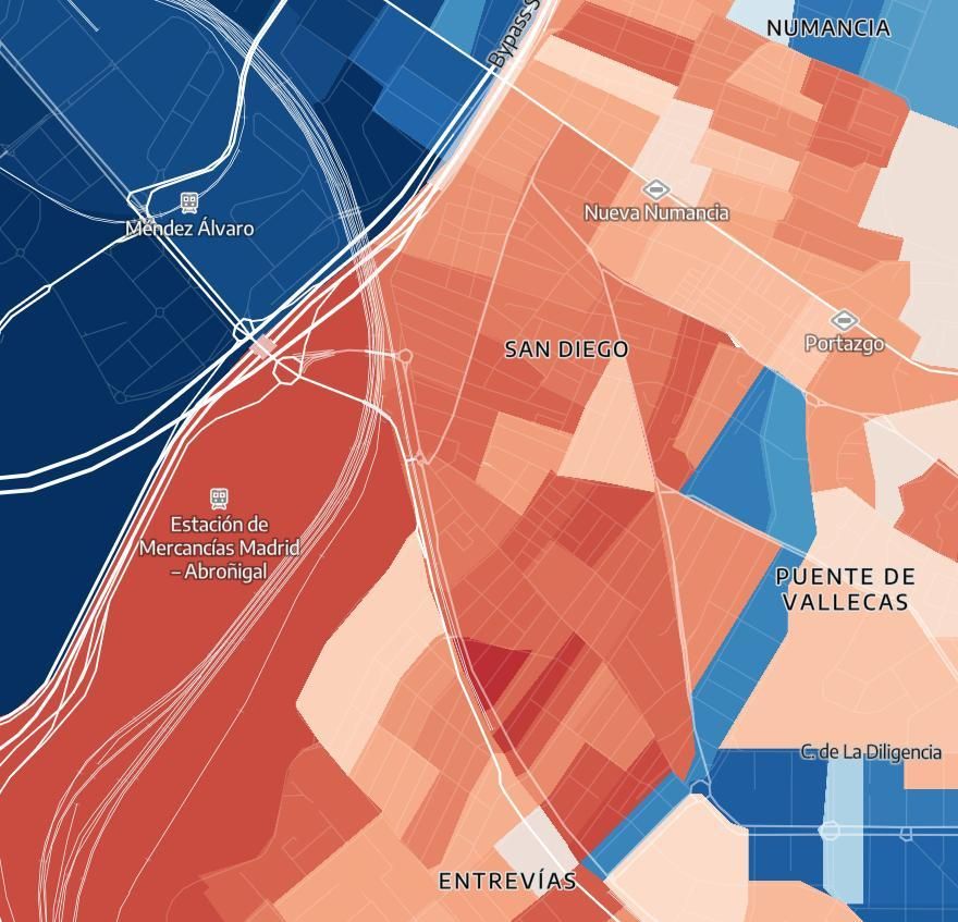 Mapa de rentas por secciones en la zona de San Diego