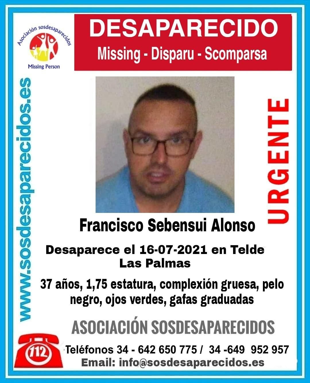Francisco Sebensui Alonso, desaparecido desde el pasado 16 de julio