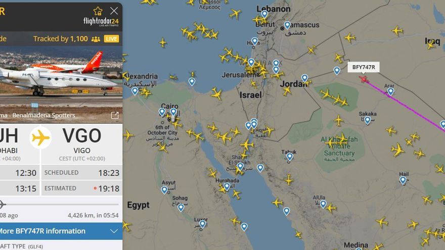 Recorrido del avión del rey emérito a las 13.24 de este jueves 19 de mayo