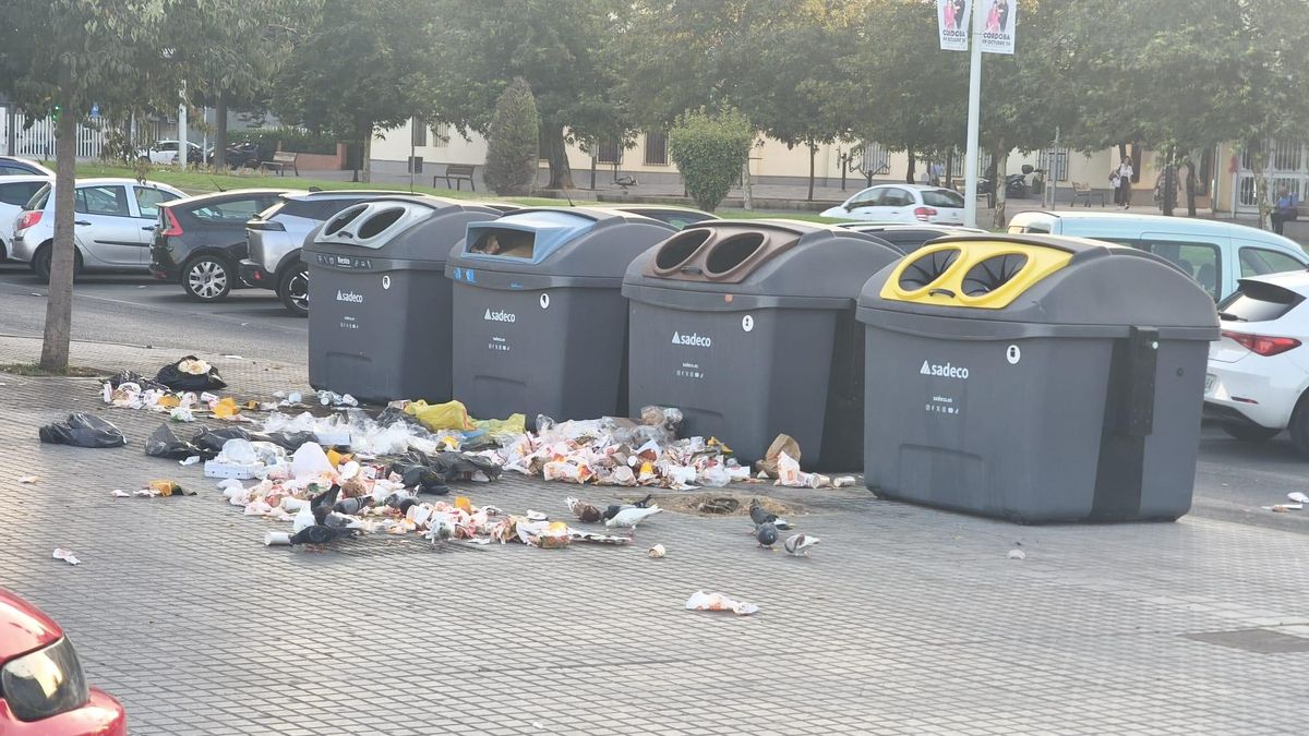 Basura esparcida fuera de los contenedores en una foto tomada por los vecinos.