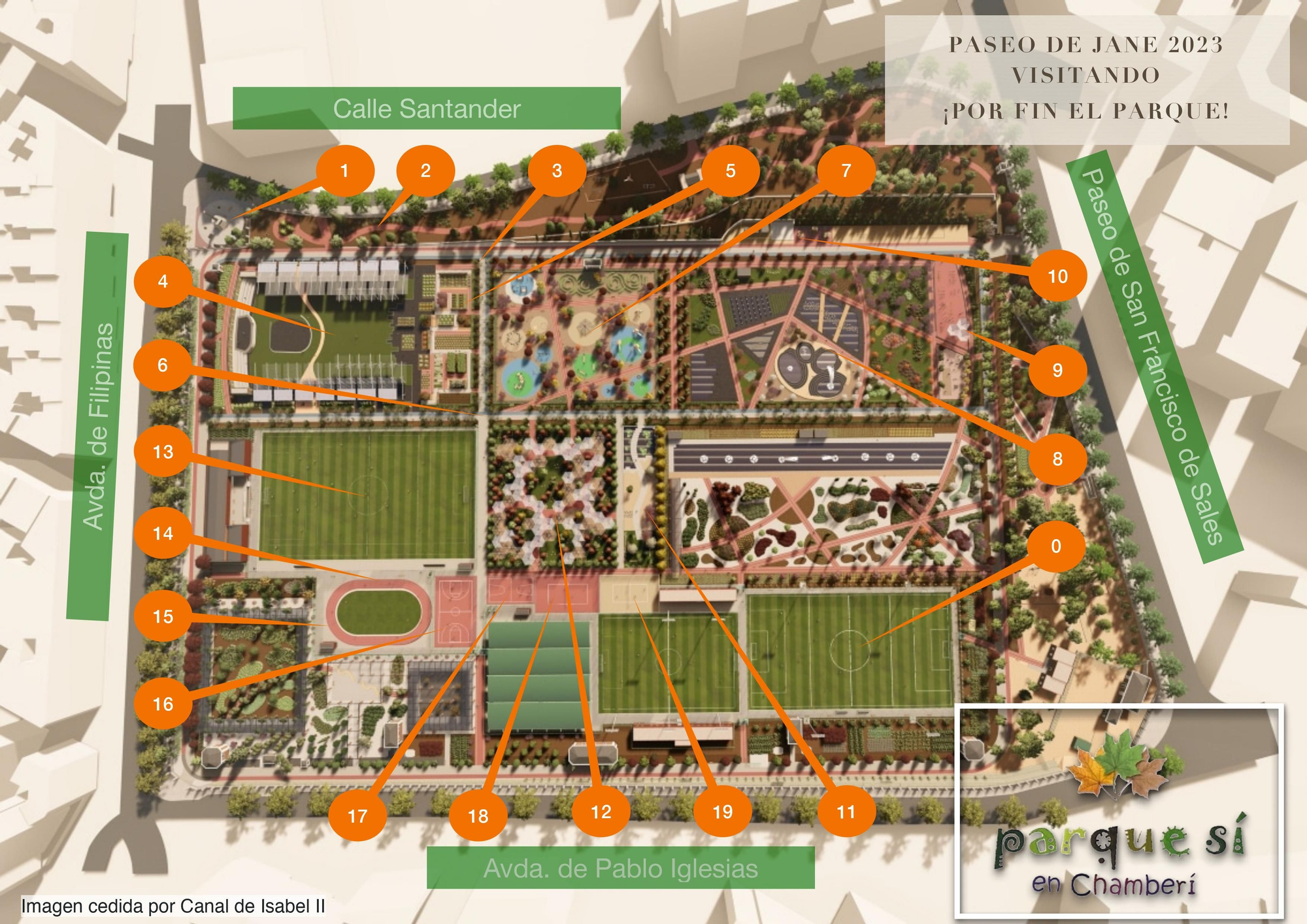 Plano del nuevo Parque Santander en Chamberí