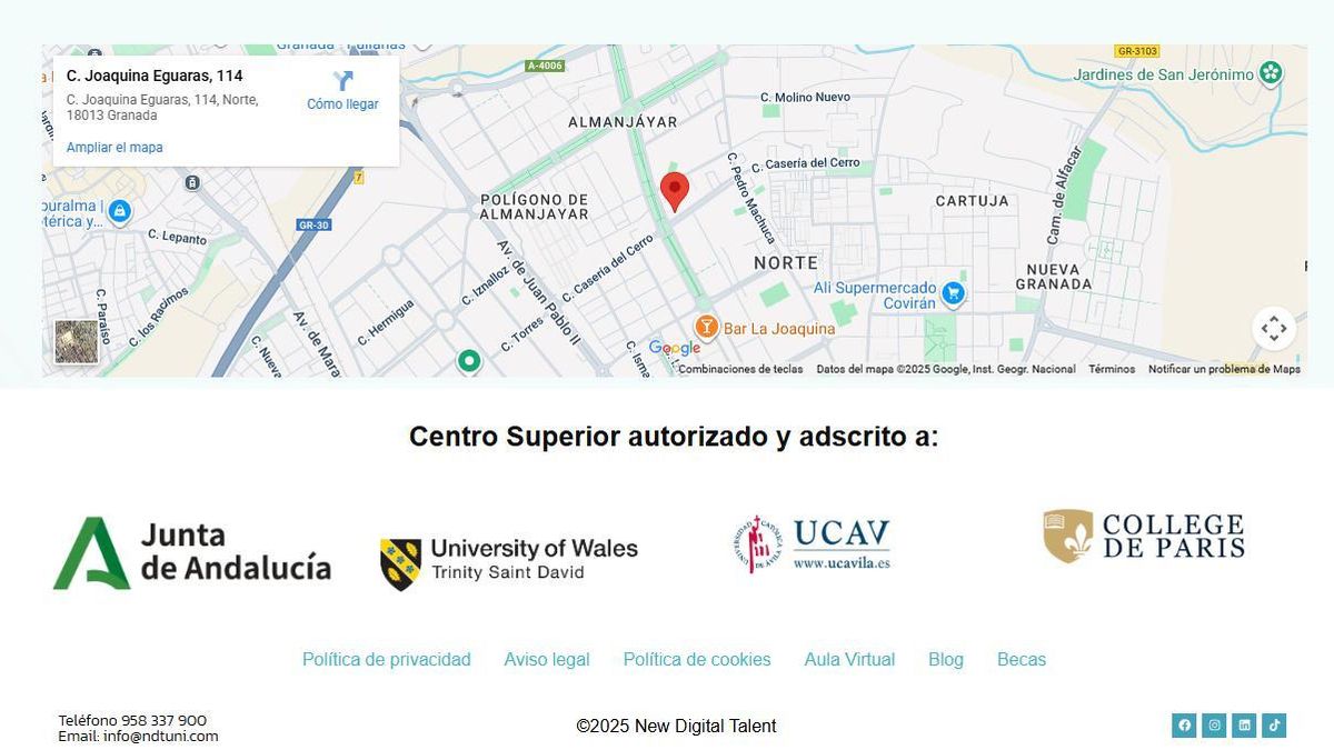 La universidad dice contar con la autorización de la Junta en su propia página web