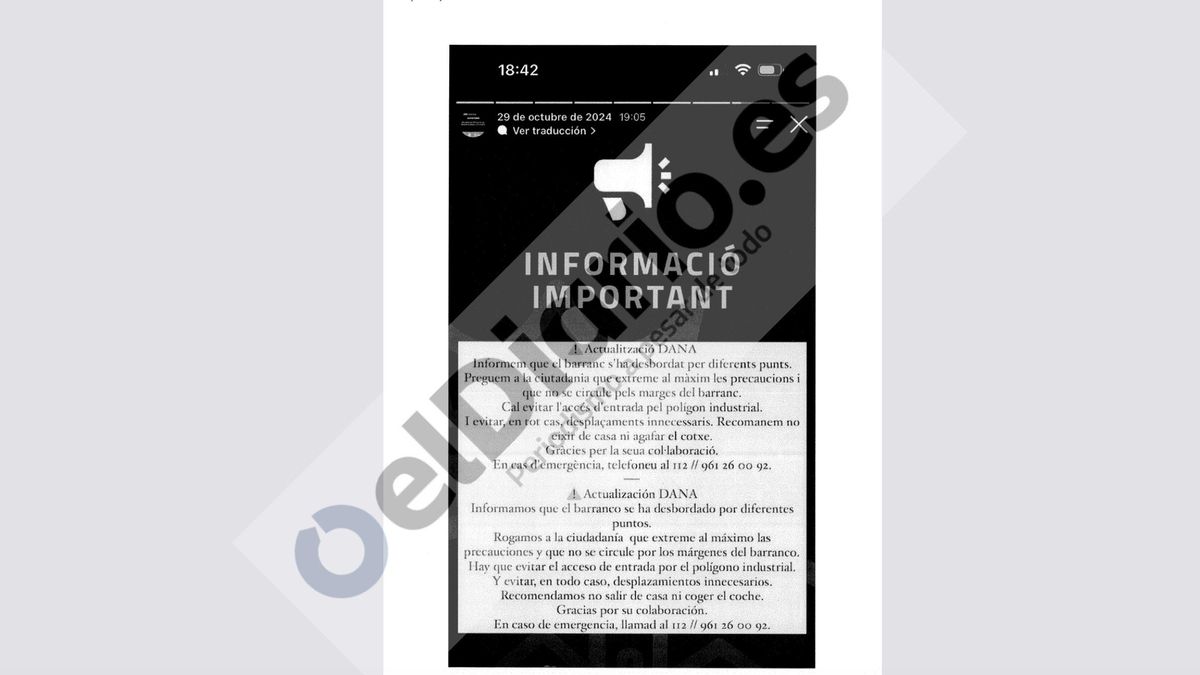 L'alcaldessa de Catarroja acredita davant la jutgessa que va alertar del perill del Poio una hora abans de l'Es-Alert de la dana