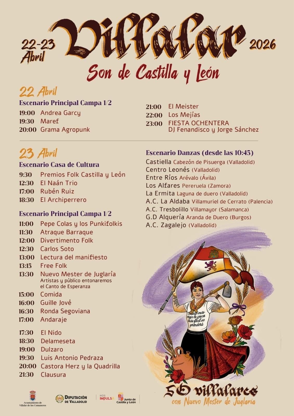 Cartel de actuaciones de Villalar.