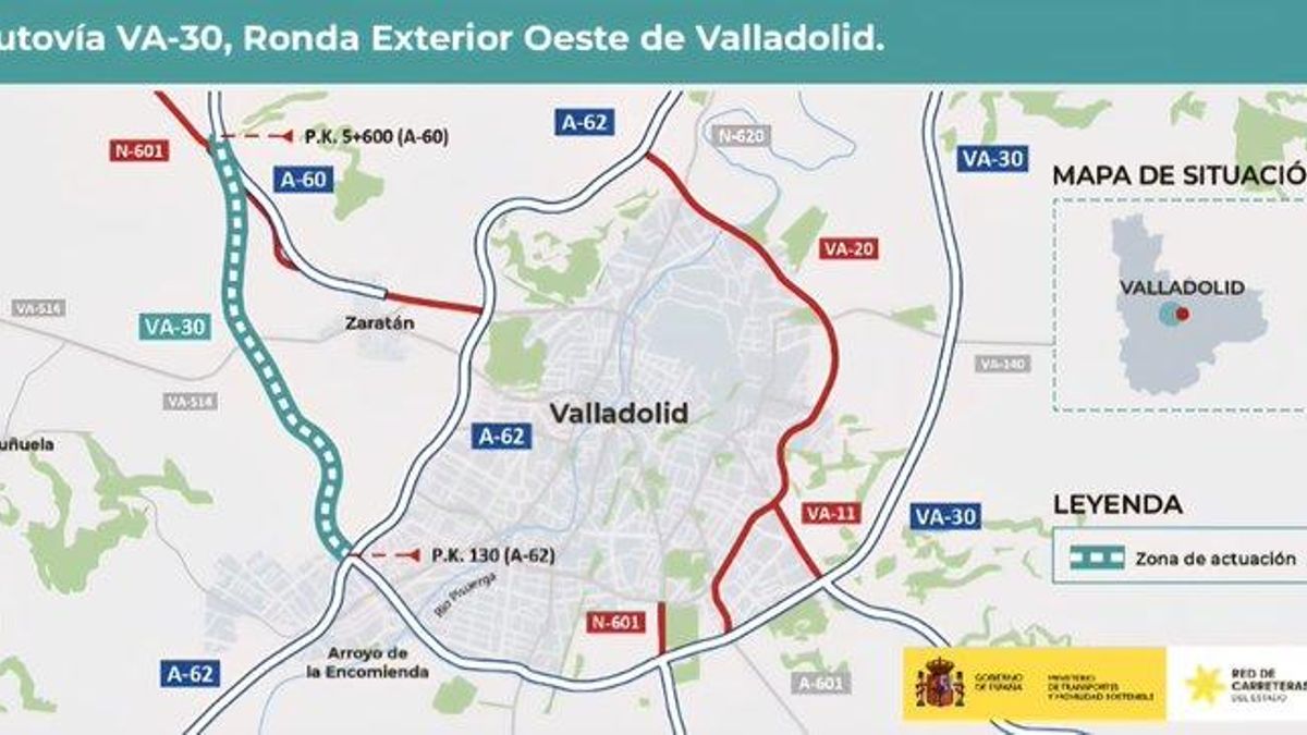 El Ministerio de Transportes adjudica por 1,48 millones de euros la redacción del proyecto de la VA-30, Ronda Exterior Oeste de Valladolid
