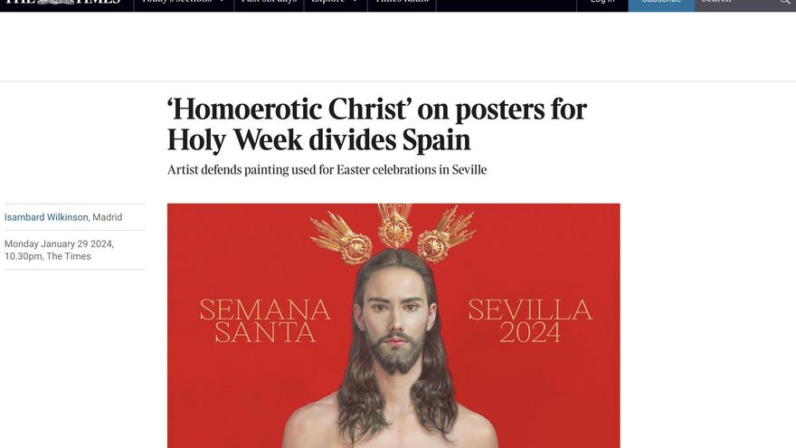 The Times lleva la polémica por el "Cristo homoerótico" del cartel de la Semana Santa de Sevilla hasta Reino Unido