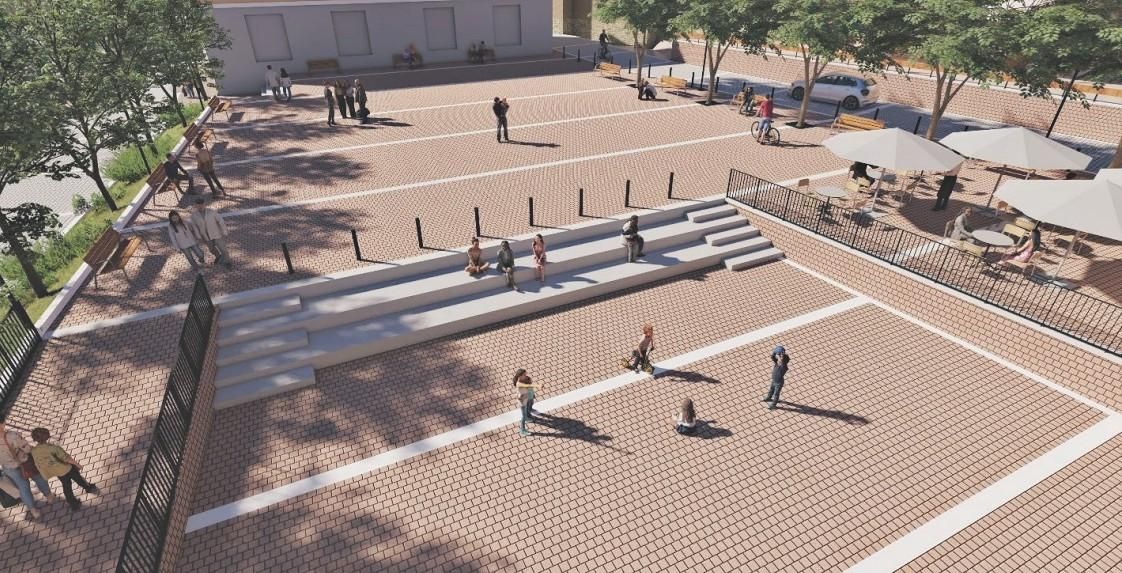 Recreación del futuro espacio central de la Plaza de la Leña de Villamañán cuando acaben las obras en 2027.
