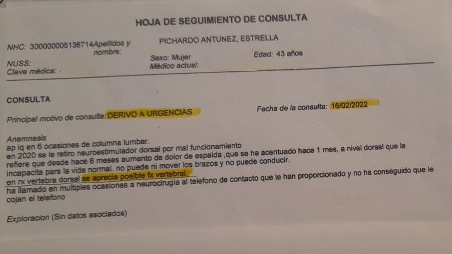 Hoja de seguimiento de consulta de Estrella Pichardo.