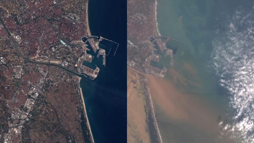 Las imágenes de satélite que muestran el antes y el después del paso de la DANA por València