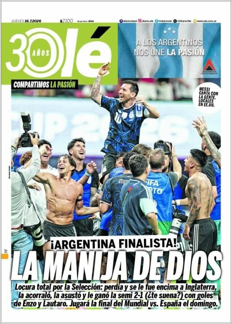 Hermosa mañana, ¿verdad? La Selección Argentina lo hizo otra vez: las tapas de los diarios se rinden ante la Scaloneta finalista