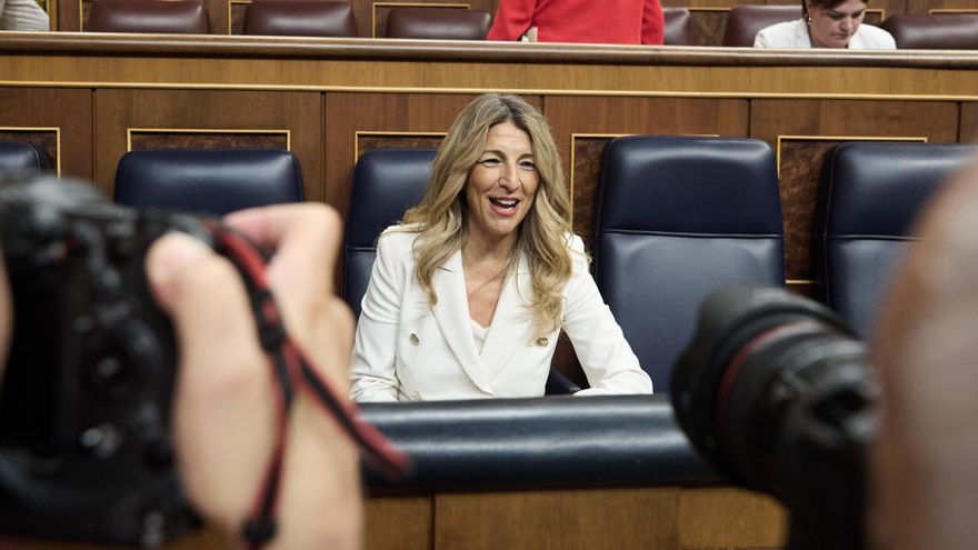 La vicepresidenta segunda y ministra de Trabajo, Yolanda Díaz, durante un pleno en el Congreso de los Diputados, a 25 de junio de 2025, en Madrid (España).
