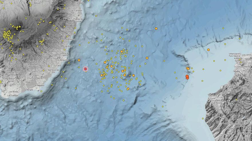 Terremotos localizados por el IGN entre las islas de Tenerife y Gran Canaria en los últimos 90 días