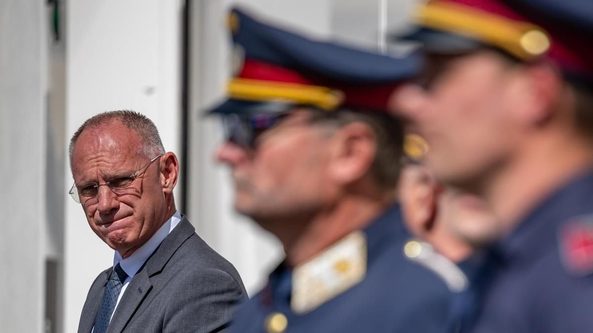 Gerhard Karner, ministro austriaco del Interior, durante la inauguración