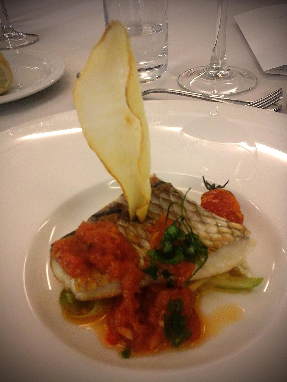 Sama roquera parrilla sobre cama de verduras y mojo de tomate. (Carlota VE).